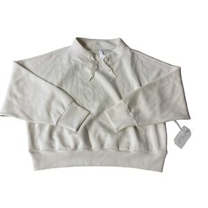 NWT Stylus Cream Cropped Drawstring Collar Unisex Mock Neck Sweater
